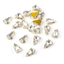 Пришивні Акрилові Стрази, Цапи Латунь, Крапля, Колір: Безбарвний, Цап: Золото, Розмір: 13х8х5.5мм, Отвір1мм, (УТ100014567)