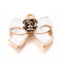 Кулон Бант, из Сплава, Эмалированный, Цвет: Белый, Размер: 17x19.5x4.5мм, Отверстие 1.5мм, (УТ100014623)