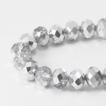 Бусины Стекло с Гальваникой, Граненые, Рондель, Серебристое Полупокрытие, Цвет: Бесцветный, Размер: 10х7мм, Отв. 1мм, около 72шт/50см/нить, (УТ100014636)