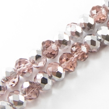 Бусины Стекло с Гальваникой, Граненые, Рондель, Серебристое Полупокрытие, Розовый, 10х7мм, Отв. 1мм, около 72шт/50см/нить (УТ100014649)