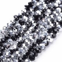 Бусины Стекло с Гальваникой, Граненые, Рондель, Серебристое Полупокрытие, Цвет: Черный, Размер: 10х7мм, Отв. 1мм, около 72шт/50см/нить, (УТ100014655)