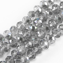 Бусины Стекло с Гальваникой, Граненые, Рондель, Серебристое Полупокрытие, Цвет: Светло-серый, Размер: 10х7мм, Отв. 1мм, около 72шт/50см/нить, (УТ100014659)