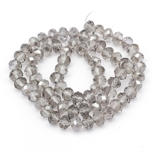 Бусины Стекло с Гальваникой, Граненые, Рондель, Серебристое Полупокрытие, Светло-серый, 8х6мм, Отв. 1мм, около 72шт/44см/нить (УТ100014660)