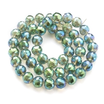 Бусины Стекло с Гальваникой, Граненые, Радужные, Круглые, Цвет: Бирюзовый, Размер: Диаметр 14мм, Отв. 2мм, около 46шт/68см/нить, (УТ100014709)