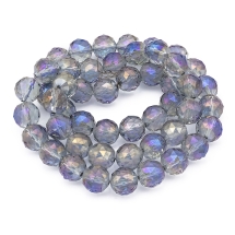 Бусины Стекло с Гальваникой, Граненые, Радужные, Круглые, Цвет: Лиловый, Размер: Диаметр 14мм, Отв. 2мм, около 46шт/68см/нить, (УТ100014710)