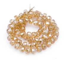 Бусины Стекло с Гальваникой, Граненые, Радужные, Круглые Плоские, Персиковый, 8х6мм, Отв. 1мм, около 80шт/63см/нить (УТ100014739)