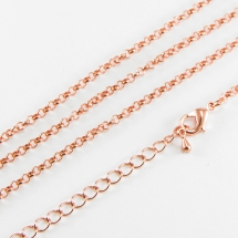 Цепь Железная для Ожерелий, Готовая Основа с Застежкой Карабин Лобстер, Цвет: Розовое Золото, Длина 71~80см, Ширина 3мм, (УТ100014788)