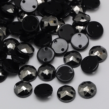 Пришивні Акрилові Стрази, 2 отвори, Круглі, Колір: Чорний, Розмір: 18х6мм, Отв-тя 1мм, (УТ100014784)