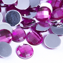 Акриловые Стразы - Кабошоны, Граненые, Плоские Круглые, Цвет: Темно-розовый, Размер: 12х4.5мм, (УТ100014580)