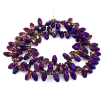 Бусины Гальваника Стекло АВ-Цвет, Граненые, Капля, Цвет: Пурпурный, Размер: 12x6мм, Отв-тие: 1мм, около 95шт/57см/нить, (УТ100014880)