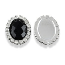 Стрази - Кабошони Акрил, навколо Стрази гірський Кришталь Клас А в основах Латунь кольору Срібло, Овал, Плоскі ззаду, Грановані, Колір: Чорний, Розмір: 25x20x5мм, (УТ100014774)