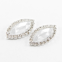 Стразы-Кабошоны Акрил, вокруг Стразы Горный Хрусталь Класс А, Основа Латунь, Конский Глаз, Граненые, Бесцветный, Размер: 28x15x5мм, (УТ100014946)