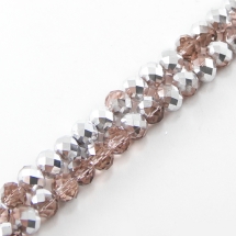 Бусины Стекло с Гальваникой, Граненые, Рондель, Серебристое Полупокрытие, Лососевый, 8х6мм, Отв. 1мм, около 72шт/44см/нить (УТ100015013)