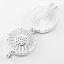 Кулон-Коробочка Квітка Круглий Плоский, з Металу, Колір: Срібло, Розмір: 44x33x10мм, Діаметр Усередині 30мм, Отвір 6x4мм, (УТ100015024)