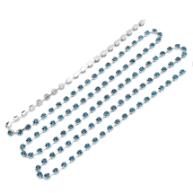 Стразовая Цепь Декоративная, Класс А, Серебро/Голубой Циркон, 2.8мм, около 285шт/1.5м, (УТ100015237)