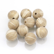 Бусины Акриловые "Париж" Круглые, с Рисунком Металлик Золото, Цвет: Бежевый, Размер: 15.5x16мм, Отверстие 2.5мм, (УТ100015247)