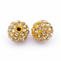 Намистини Шамбала зі Стразами, Клас А, з полімерної глини, Круглі, Колір: Світлий Топаз, Діаметр 8 мм, Отвір 1.5мм, (УТ100015434)