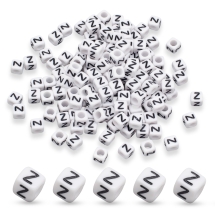 Бусины Акриловые Буква "Z",Кубики, Цвет: Белый, Размер: 6х6х6мм, Отверстие 3.2мм, около 130шт/25г, (УТ100015493)