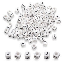 Бусины Акриловые Буква "J",Кубики, Цвет: Белый, Размер: 6х6х6мм, Отверстие 3.2мм, около 130шт/25г, (УТ100015504)