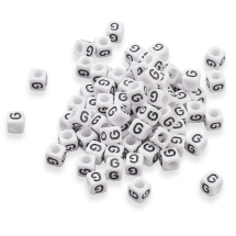 Бусины Акриловые Буква "G",Кубики, Цвет: Белый, Размер: 6х6х6мм, Отверстие 3.2мм, около 130шт/25г, (УТ100015506)