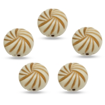 Бусины Акриловые "Париж" Круглые Плоские, с Рисунком Металлик Золото, Цвет: Слоновая кость, Размер: 23x16мм, Отверстие 2мм, (УТ100015648)