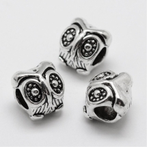 Шарми Євронамистини Сова з Металу, Колір: Античне Срібло, Розмір: 11х10мм, Отвір 4.5мм, (УТ100016290)