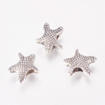 Шарми Євронамистини з Металу, Зірка, Колір: Античне Срібло, Розмір: 14x12.5x7мм, Отвір 5мм, (УТ100016291)