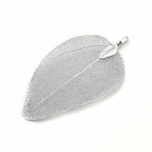 Кулон Натуральний Лист, Гальваніка, Кінцевик з Заліза, Колір: Платина, Розмір: 50 ~ 80x20 ~ 35x1мм, Отвір 3x6мм, (УТ100016327)