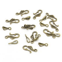 Застібка Гачок, Сплав, Колір: Бронза, Розмір: 25x12мм, Гачок: 16мм, Отвір 3мм, (УТ100016380)