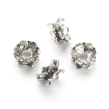 Шапочки для Бусин Двосторонні, в буддійському Стилі, Сплав, Квітка Лотоса, Колір: Античне Срібло, Розмір: 9х5мм, Отвір 2мм, (УТ100016424)