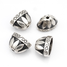 Конус Шапочки для Бусин, Сплав и Эмаль, Цвет: Античное Серебро + Черный, Размер: 14х20х12мм, Отверстие 2.5мм, (УТ100016427)