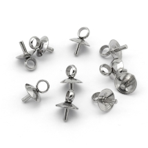 Держатель с Шапочкой под Бусину с Полуотверстием, Нержавеющая Сталь, Цвет: Сталь, Размер: 7x4мм, Пин 0,7мм, Отверстие 1.5мм, (УТ100016474)