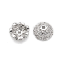 Шапочки для Бусин, Эко Латунь, с Фианитами, Цветок, Цвет: Платина, Размер: Диаметр: 11мм, Толщина 4.8мм, Отверстие 1мм, (УТ100016544)