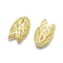 Шапочки для Бусин, Латунь, Лист ,Филигранные, Цвет: Без Покрытия, Размер: 16x9x5мм, Отверстие 2мм, (УТ100016555)