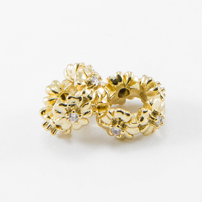 Шарми Євронамистини з Еко Латуні з фіанітами, Стійке Покриття, Квітка, Колір: Золото, Розмір: 11.5x6мм, Отвір 5мм, (УТ100016566)