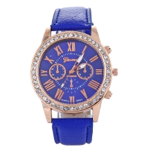 Часы Женские из Сплава со Стразами, Кварцевые, Ремешок из Кожзама, Цвет: Синий, Диаметр 40мм, Длина Ремешка 229мм, (УТ100016628)