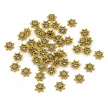 Шапочки для Бусин з Металу, Квітка, Колір: Античне Золото, Розмір: Діаметр 9мм, Товщина 3 мм, Отвір 1.5мм, (УТ100016644)