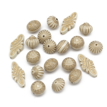 Бусины Акриловые "Париж", с Рисунком Металлик Золото, Микс Форм, Цвет: Бежевый, Размер: 10.5~21x5.5~15мм, Отверстие 1~2мм, (УТ100016777)