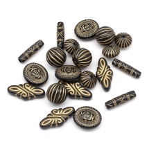 Бусины Акриловые "Париж", с Рисунком Металлик Золото, Микс Форм, Цвет: Черный, Размер: 10.5~30x14~18.5х5.5~8мм, Отверстие 1.5~3.5мм, (УТ100016778)