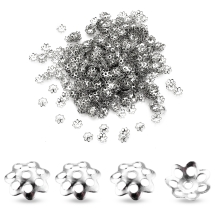 Шапочки для Бусин Залізні, Квітка, Колір: Платина, Розмір: 6х1мм, Отвір 1мм, близько 940шт / 25г, (УТ100016791)