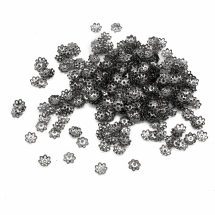 Шапочки для Бусин Железные, Цветок, Цвет: Оружейная Сталь, Размер: 6х1мм, Отверстие 1мм, около 940шт/25г, (УТ100016792)