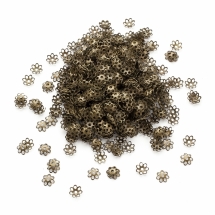 Шапочки для Бусин Залізні, Квітка, Колір: Бронза, Розмір: 6х1мм, Отвір 1мм, близько 940шт / 25г, (УТ100016793)