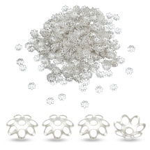 Шапочки для Бусин Железные, Цветок, Цвет: Серебро, Размер: 6х1мм, Отверстие 1мм, около 940шт/25г, (УТ100016796)