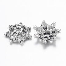 Шапочки для Бусин з Металу, Квітка, Колір: Античне Срібло, Розмір: Діаметр 9мм, Товщина 3 мм, Отвір 1.5мм, (УТ100016850)