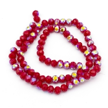 Бусины Стекло Гальваника АВ-Цвет, Полупокрытие, Граненые, Рондель, Цвет: Красный, Размер: 6х4мм, Отверстие 1мм, около 99шт/48см/нить, (УТ100016884)