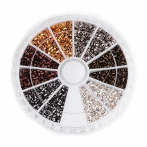 Набір затискних Бусин стопери, крімп, Латунь, Циліндр, Мікс, 1.5х1.5мм, Отвір 1мм, близько 3300шт, 6 кольорів по 550шт, (УТ100017044)