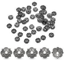 Шапочки для Бусин, Сплав, Цветок, Цвет: Оружейная Сталь, Размер: 8х8х2мм, Отверстие 2мм, (УТ100017212)