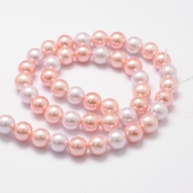 Перли Shell Pearl, Клас А, Круглий, Колір: Рожевий, Розмір: 8мм, Отвір: 1мм, близько 54шт/40.5см/нитка (УТ100017222)