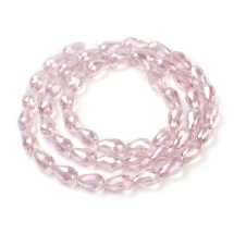 Бусины Гальваника Стекло Радужный эффект, Граненые, Капля, Розовый, 7х5мм, Отв-тие: 1мм, около 62шт/43см/нить, (УТ100017295)