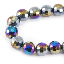 Бусины Стекло с Гальваникой, Граненые, АВ-цвет, Круглые, Цвет: Черный, Диаметр 10мм, Отверстие 1мм, около 72шт/72см/нить, (УТ100017300)